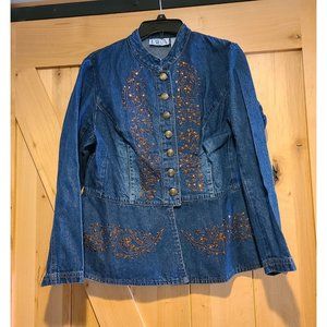 New! Vintage BEA Size 12P Jean Denim Shirt Blazer Gold Button Embroidered Sequin